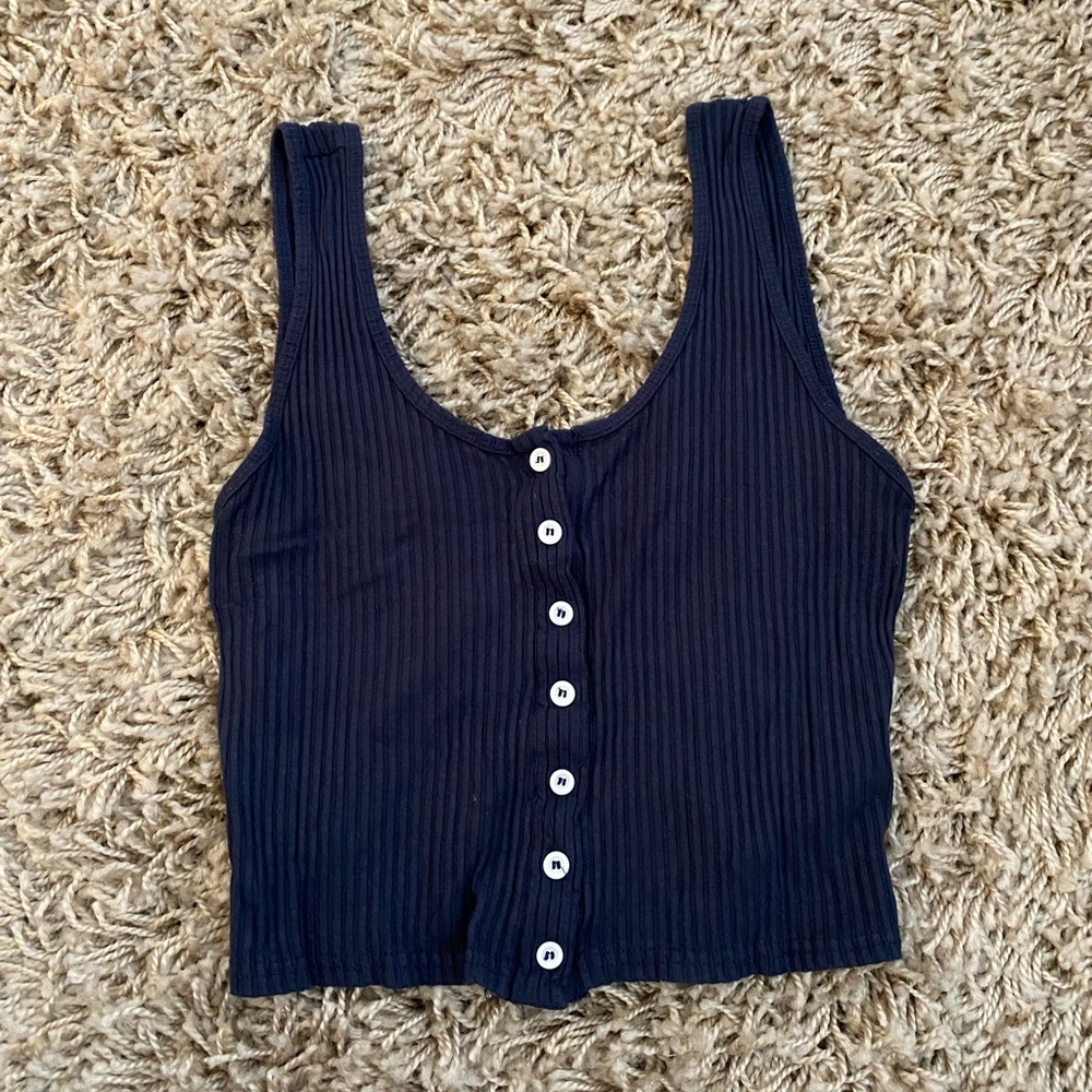 Comune Navy Blue Ribbed Tank Top with White Buttons Size M